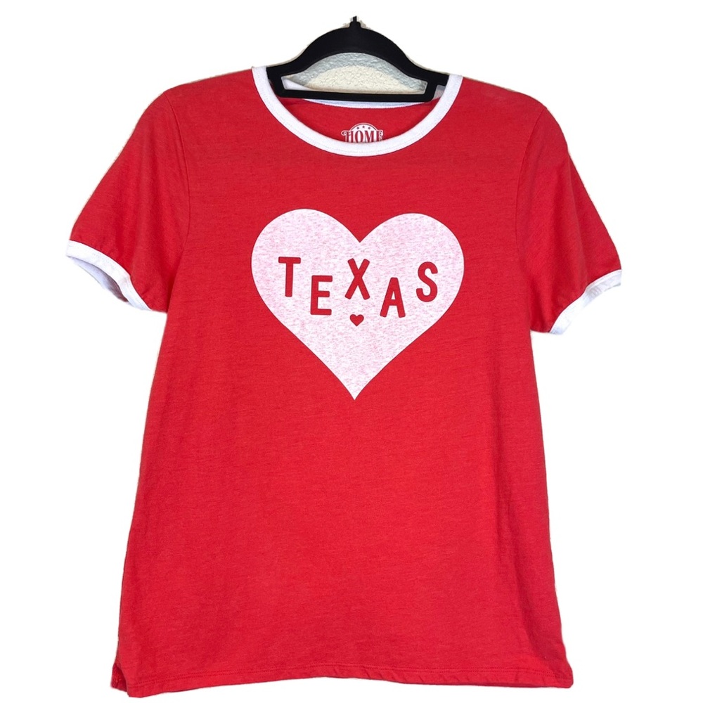 Home Free Tee T-Shirt Top Women's Medium Red Texas Crew Neck Short Sleeve Casual